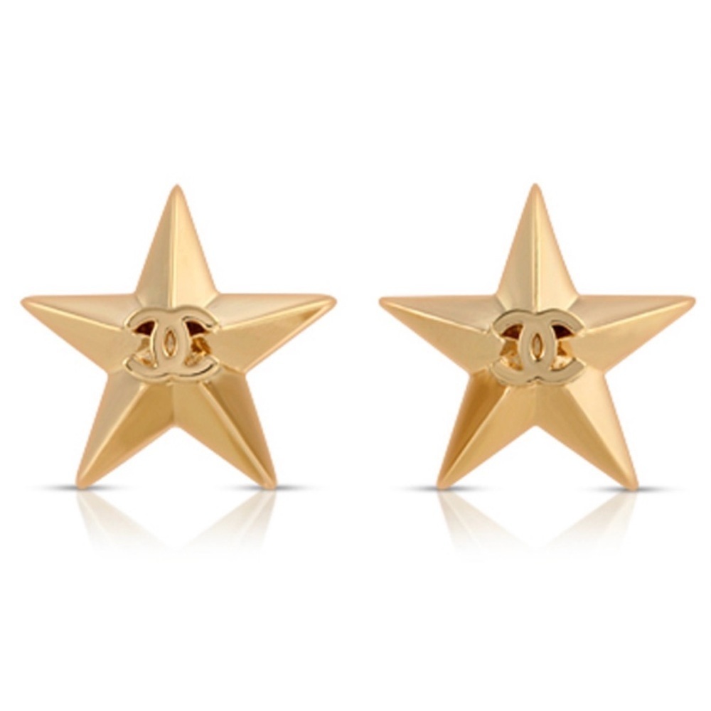 Authentic Chanel Gold CC Star Earrings